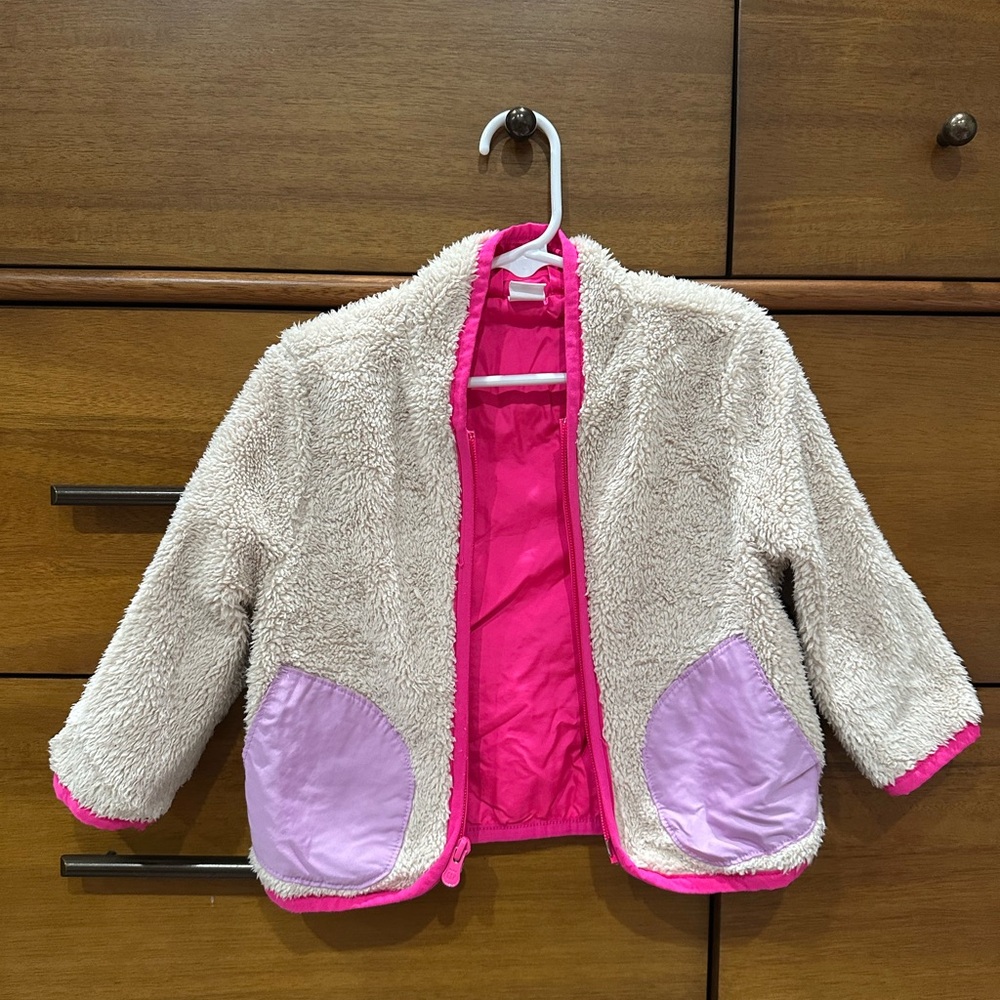 GAP Kids' Sherpa Jacket - Cream and Pink, Size 2T
